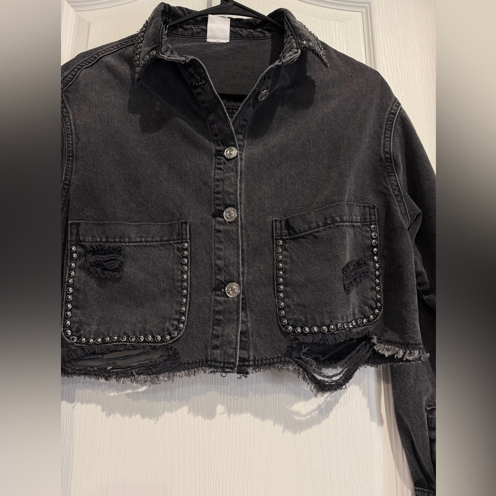 Zara Studded Black Denim Jacket - Picture 3 of 6